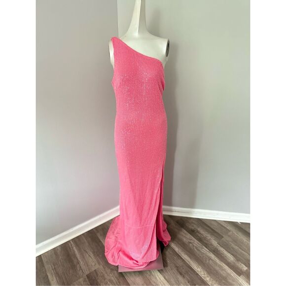 MAC DUGGAL SEQUINED ONE SHOULDER DRAPED BACK GOWN US 8 $398 - Picture 5 of 9